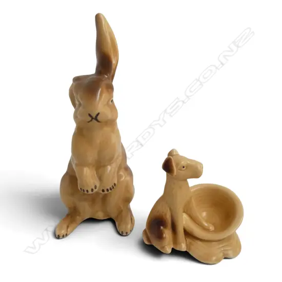 2 PCS SYLVAC; RABBIT#1525, H.220mm & DOG WITH BASKET#1504, H.90mm