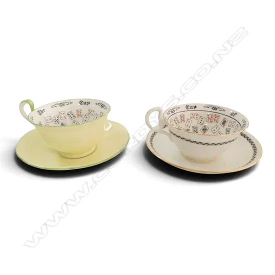 2 VINTAGE AYNSLEY CHINA FORTUNE TELLING CUP SAUCERS