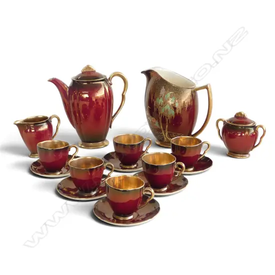 CARLTON WARE ROUGE ROYAL 6 PLACE TEA SERVICE + JUG H.200mm