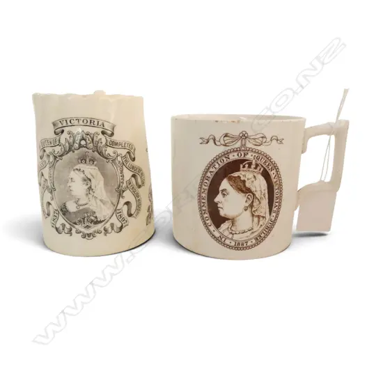 2 ANTIQUE QUEEN VICTORIA COMMEMORATIVE CUPS 1887 & 1897