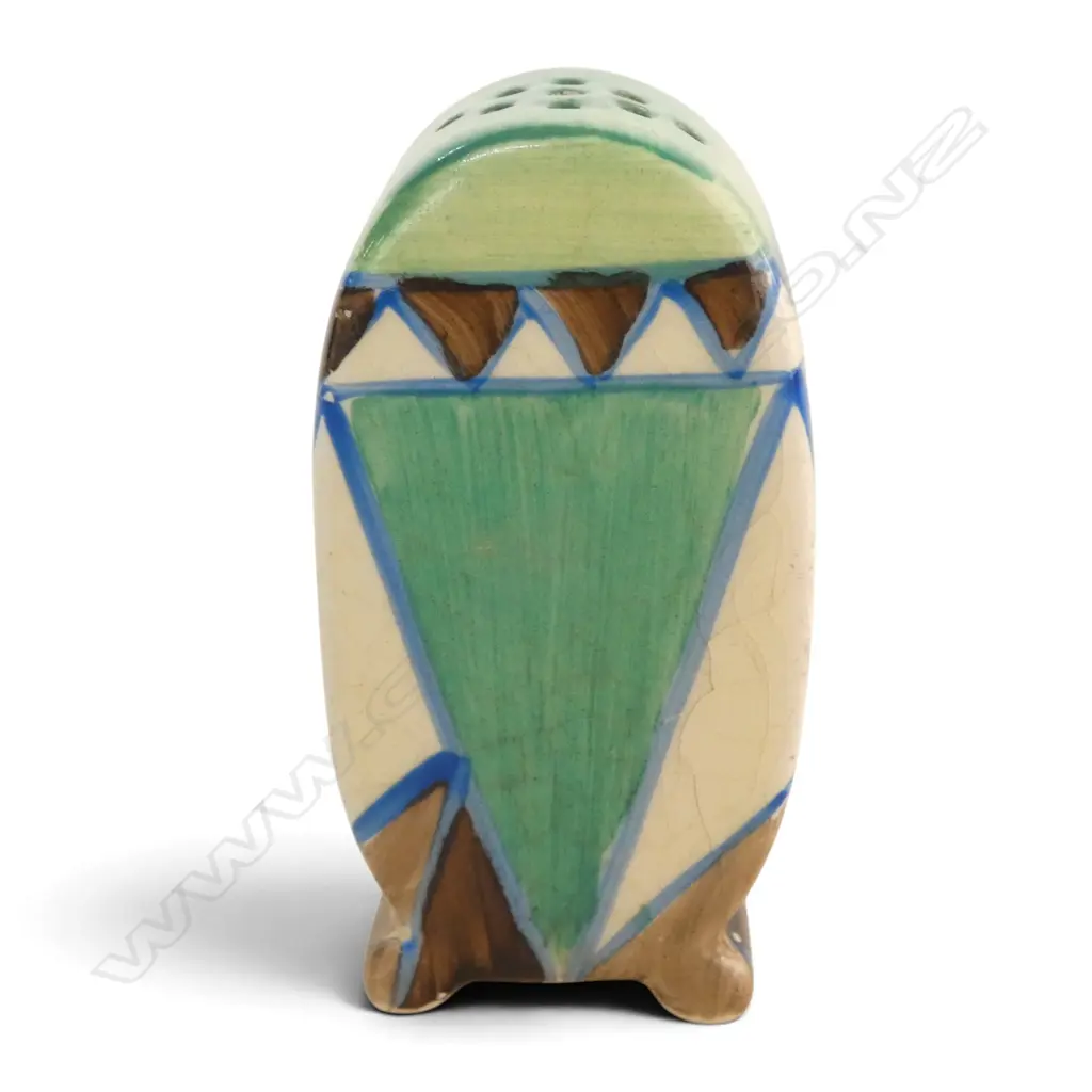 Clarice Cliff 'Killarney' pattern Bon Jour small sifter. Cracks & restoration. H.65mm. Image 1++