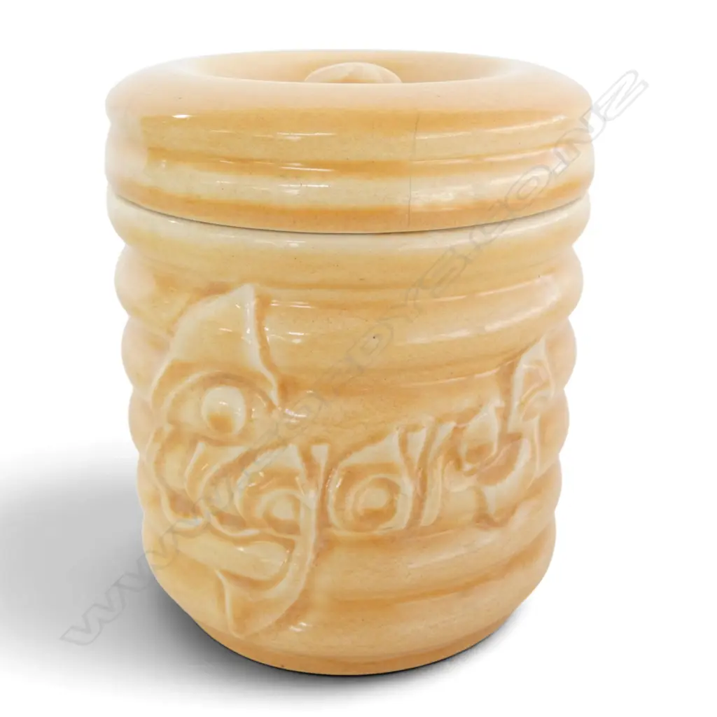 CROWN LYNN 'CIGAR' LIDDED STORAGE JAR hairline crack to lid H.140mm Image 1++