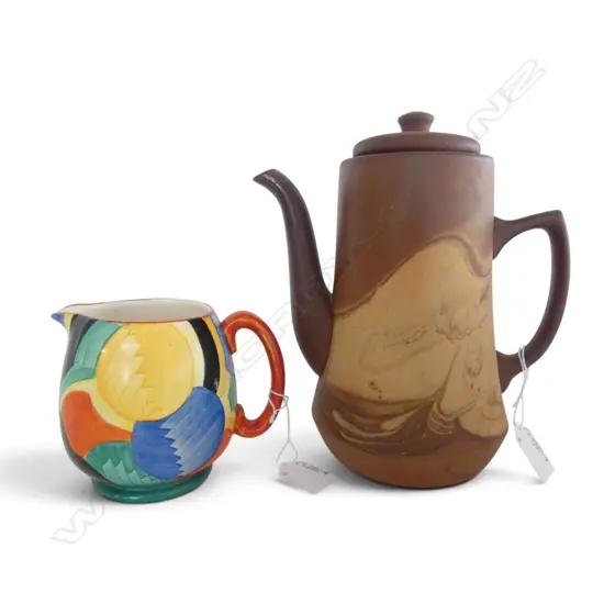 HAND-PAINTED SUSIE-COOPER CREAM JUG faults + COFFEE POT H/220mm