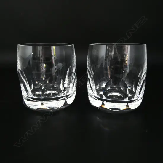 PAIR LARGE HEAVY VINTAGE FACET CUT CRYSTAL WHISKY TUMBLERS, H.88MM D.80MM