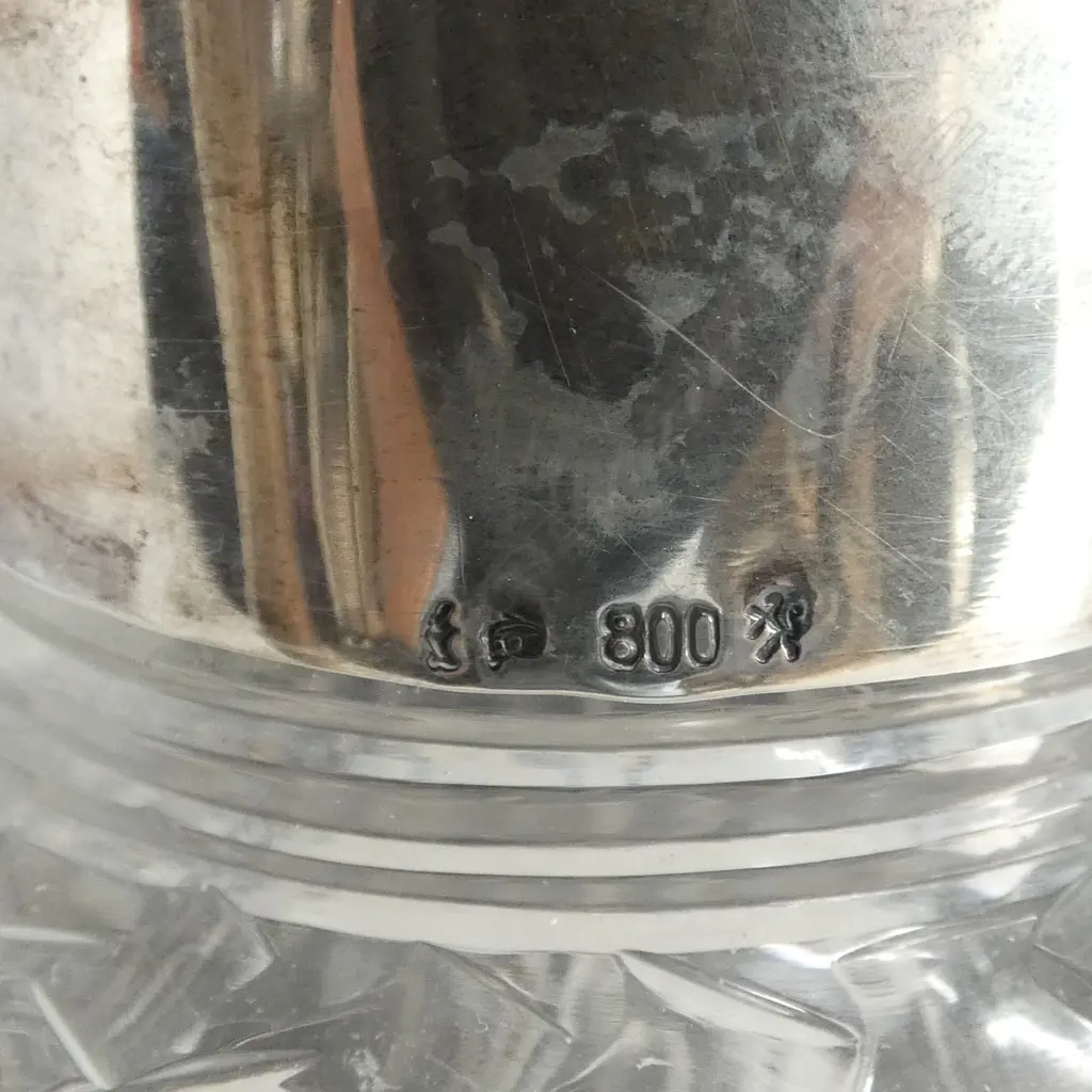 PR OF GERMAN TEXTURED GLASS JUGS w. .800 SILVER FITTINGS faults Image 1++
