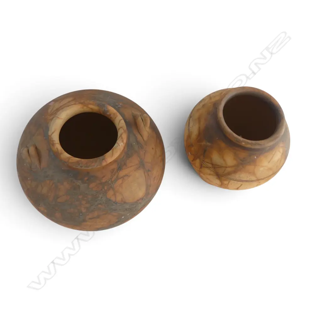 RICHARD MACLAUREN NZ POTTER, 2 X TERRA COTTA VESSELS, LARGEST H.250 DIA.130MM Image 1++