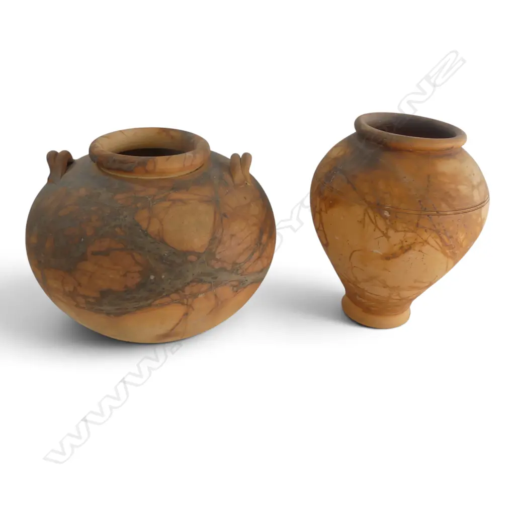 RICHARD MACLAUREN NZ POTTER, 2 X TERRA COTTA VESSELS, LARGEST H.250 DIA.130MM Image 1++