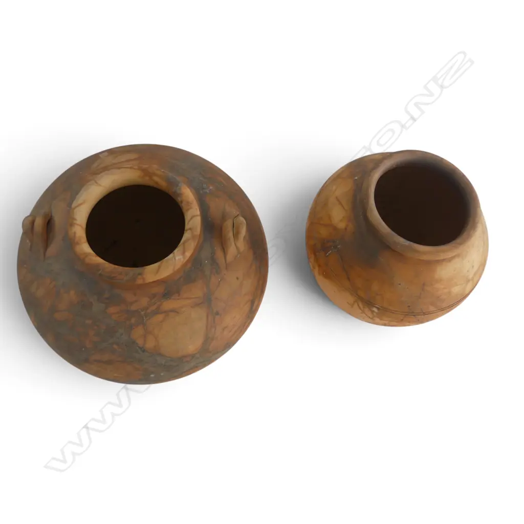 RICHARD MACLAUREN NZ POTTER, 2 X TERRA COTTA VESSELS, LARGEST H.250 DIA.130MM Image 1++