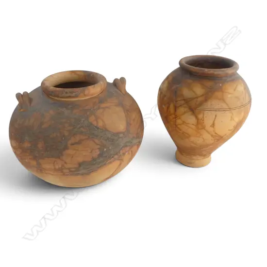 RICHARD MACLAUREN NZ POTTER, 2 X TERRA COTTA VESSELS, LARGEST H.250 DIA.130MM