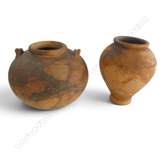 RICHARD MACLAUREN NZ POTTER, 2 X TERRA COTTA VESSELS, LARGEST H.250 DIA.130MM