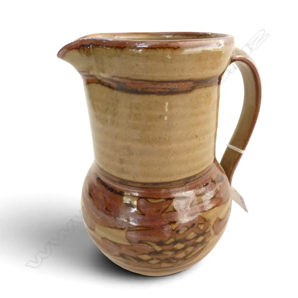 CREWENNA POTTERY JUG wax resist decoration. Impressed potters mark H.170mm Image 1++