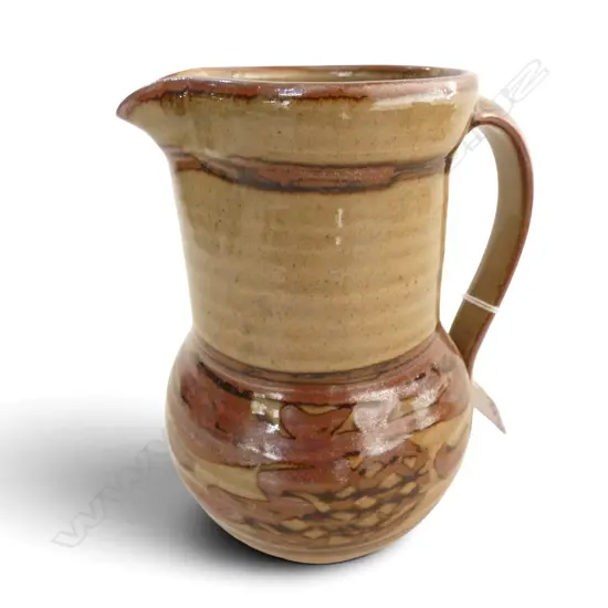 CREWENNA POTTERY JUG wax resist decoration. Impressed potters mark H.170mm