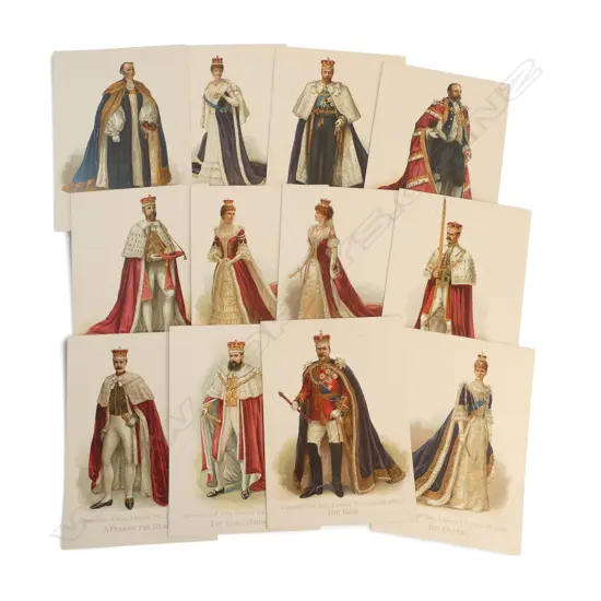 RARE SET OF 12 EDWARD VII CORONATION CARDS 1902 PRINTED IN BAVARIA 200MM X 147MM