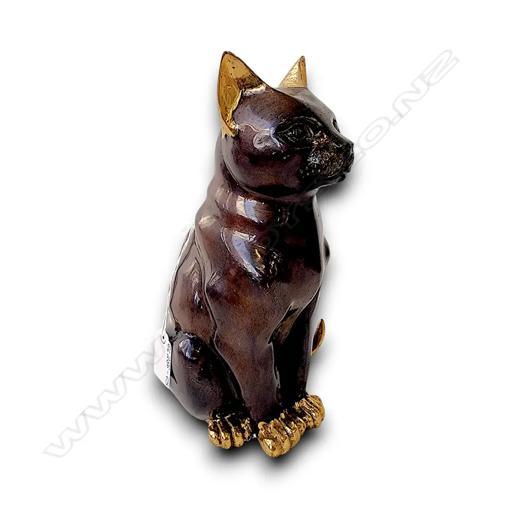 HEAVY METAL BRONZE AND GOLD DETAILS EGYPTIAN CAT FIGURINE 250 H mm Image 1++