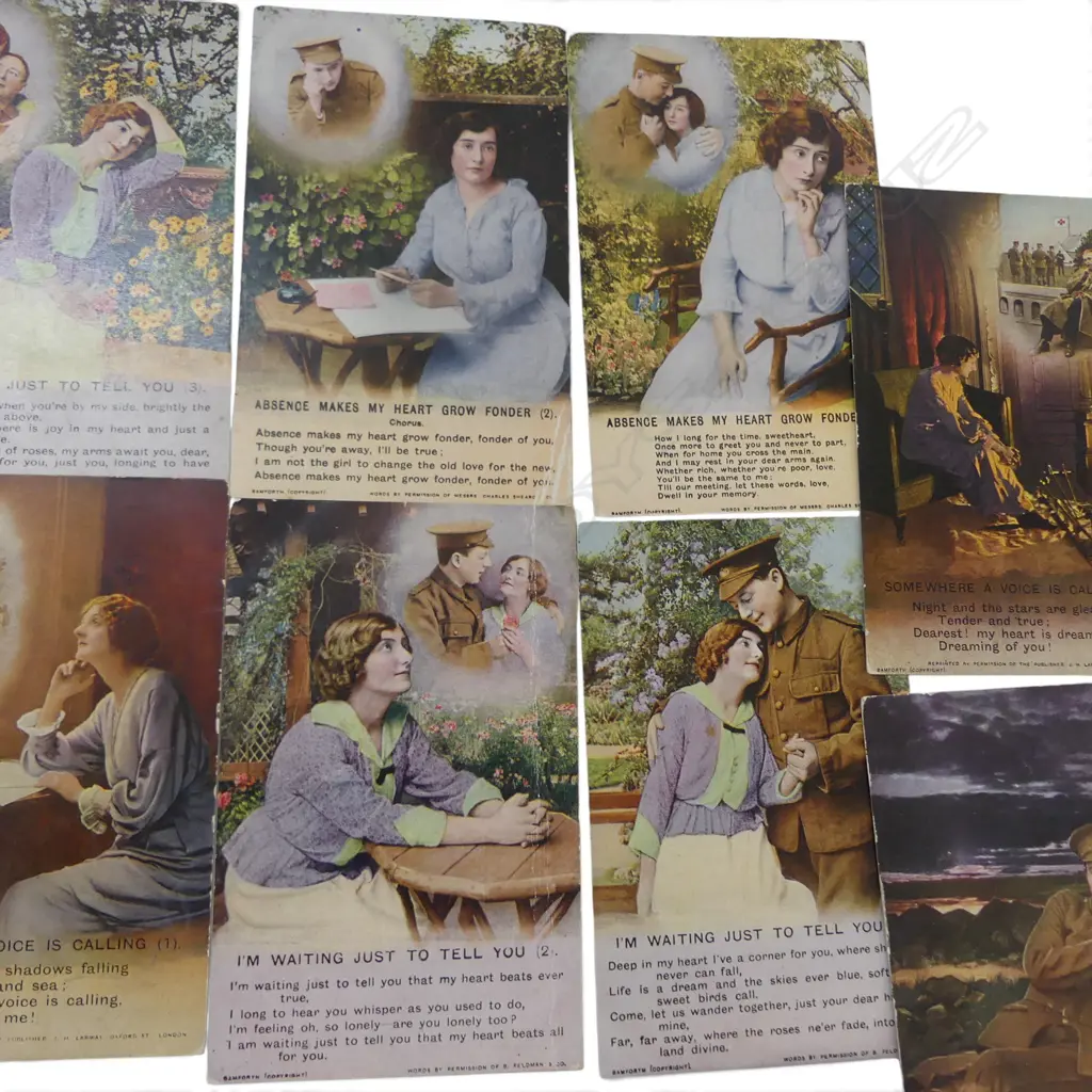 15 WWI POSTCARDS ROMANTIC POEMS STORIES IN SETS Image 1++