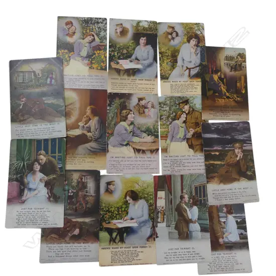15 WWI POSTCARDS ROMANTIC POEMS STORIES IN SETS