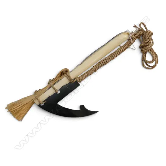 DECORATIVE POLYNESIAN FISHHOOK WITH MOTHER OF PEARL BONE SHELL && NATURAL FIBERS L250MM