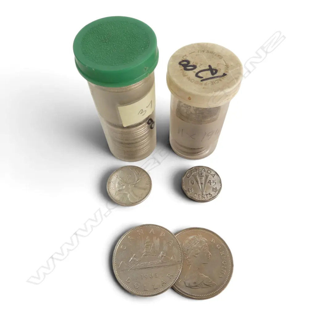 CANADIAN COINS INCL. 1930-1966 80% SILVER 25c COINS 205gms  Image 1++