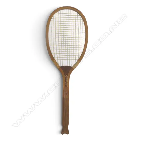 RARE ANTIQUE FISHTAIL HANDLE TENNIS RACKET ‘THE DEMON’ SLAZENGER C.1890-1915, L.690MM