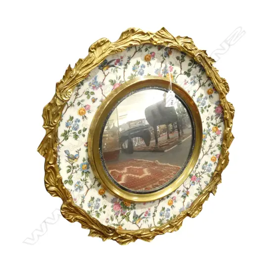 MIRROR IN FLORAL & GILT FRAME Dia.480mm