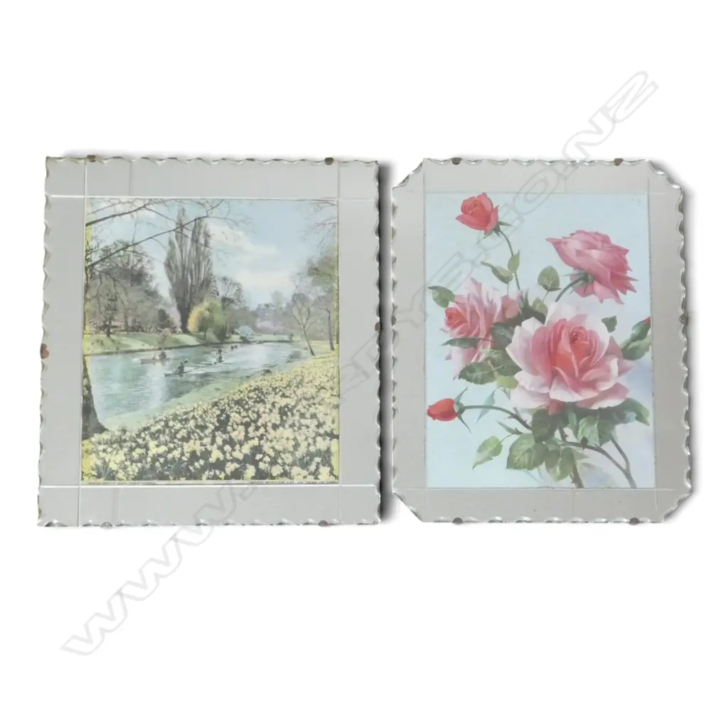 2 VINTAGE PICTURE MIRRORS; ROSES 380x305mm, AVON RIVER 380x345mm Image 1++