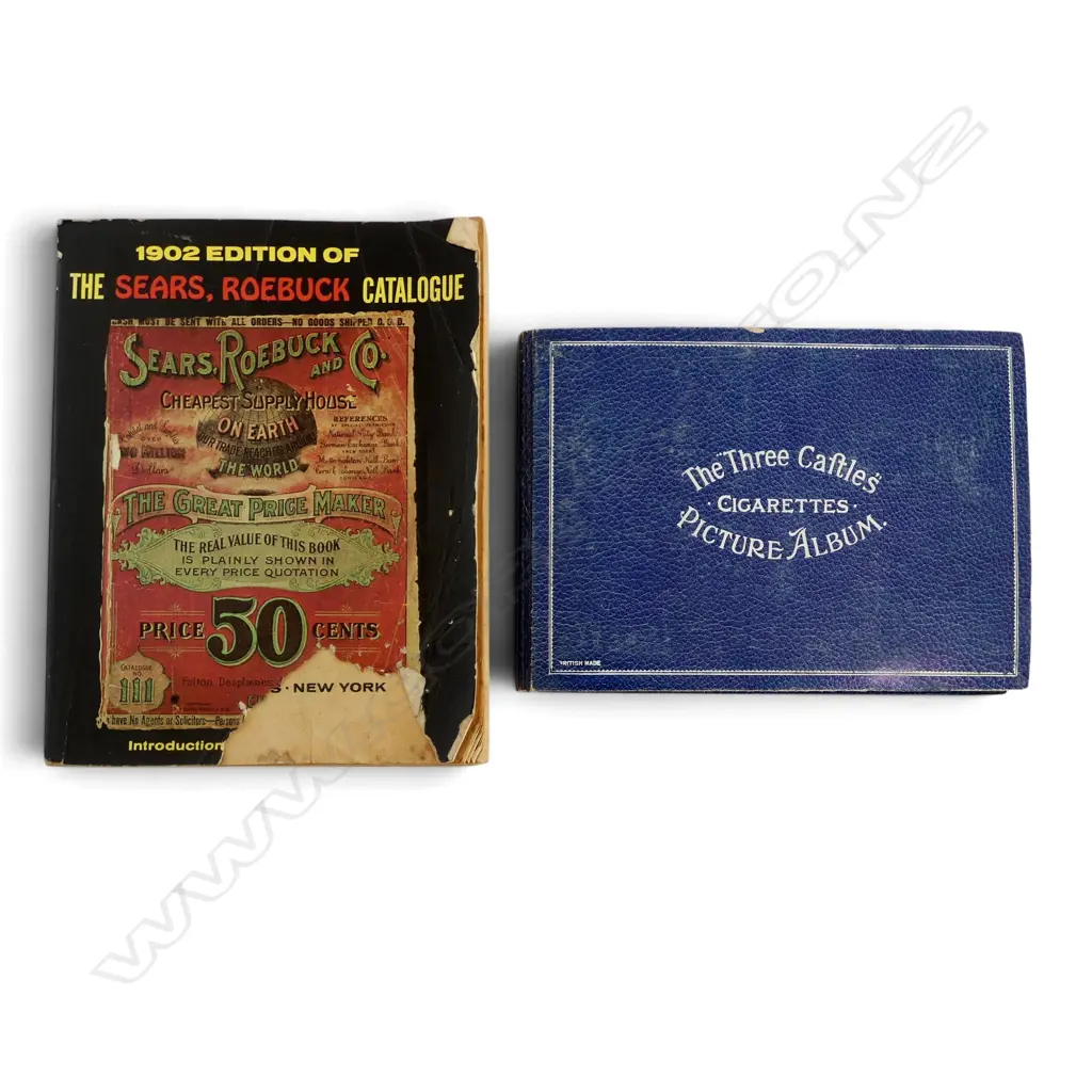 1969 REPRINT OF THE '1902 EDITION OF THE SEARS, ROEBUCK CATALOGUE' cover torn + CIGARETTE CARD ALBUM ships & trains Image 1++
