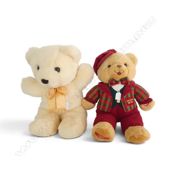 2 TEDDY BEARS; 1999 MUSICAL SANTA BEAR & WHITE TEDDY H.500mm