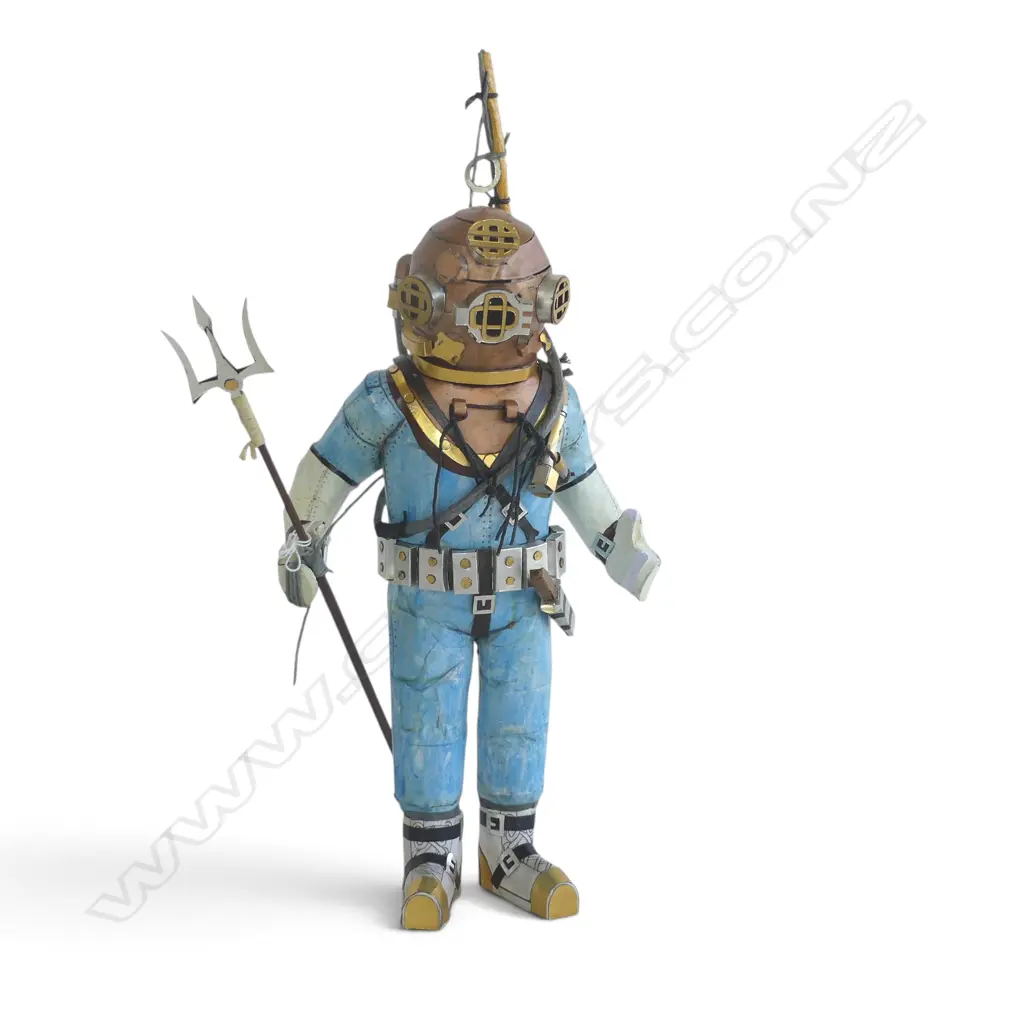 HAND MADE CARDBOARD DIVER w. TRIDENT BY STEFSKI NZ, SIGNED H.440mm Image 1++