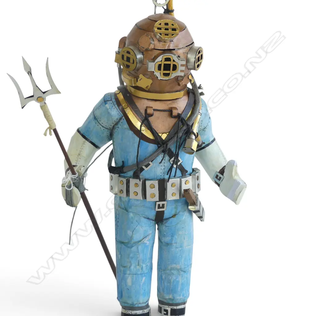 HAND MADE CARDBOARD DIVER w. TRIDENT BY STEFSKI NZ, SIGNED H.440mm Image 1++