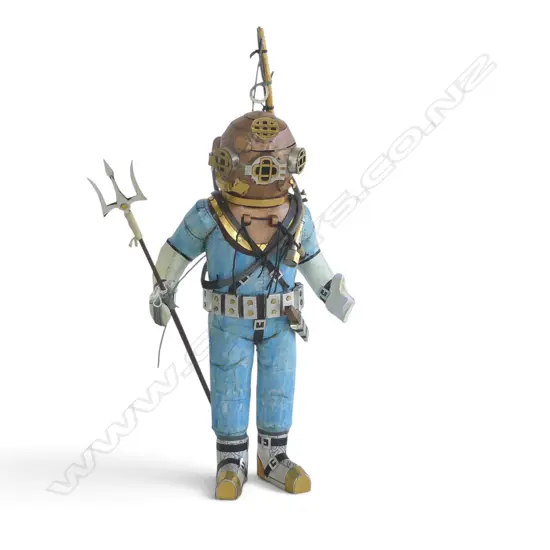 HAND MADE CARDBOARD DIVER w. TRIDENT BY STEFSKI NZ, SIGNED H.440mm