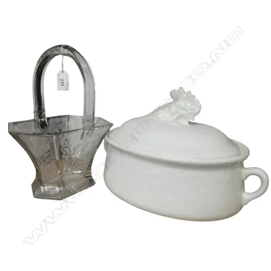 CRYSTAL BASKET H.260mm, APILCO FRANCE PORCELAIN TUREEN W.360mm