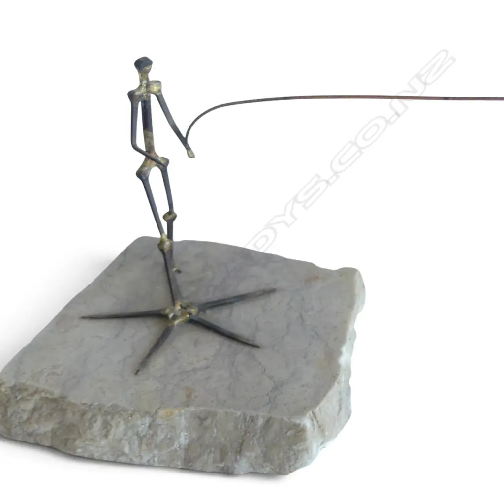 ARTIST UNKNOWN, FIGURE FLYING A KITE, IRON AND COPPER FLEXIBLE SCULPTURE ON STONE BASE, 190 X 450MM Image 1++