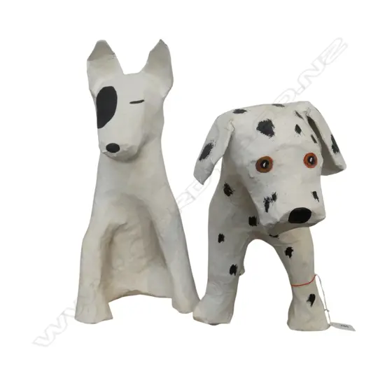 2 PAPER MACHE DOGS by PEGGY MCEWEN dated '93, minor faults H.430mm