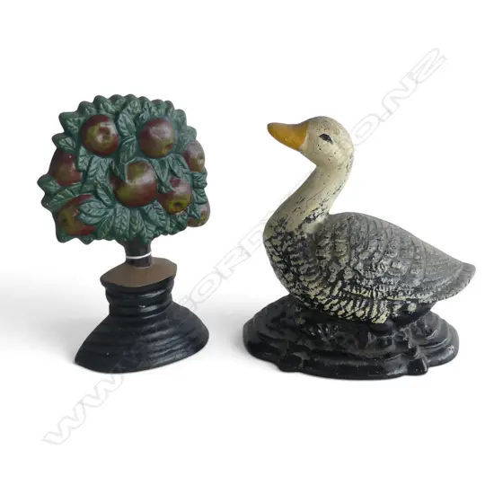2 CAST IRON DOOR STOPS; DUCK & APPLE TREE H.230mm