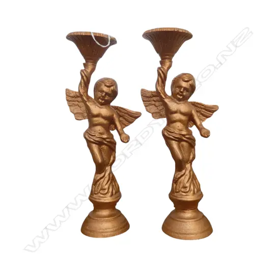 PR CAST IRON CHERUB CANDLE STANDS H 340MM
