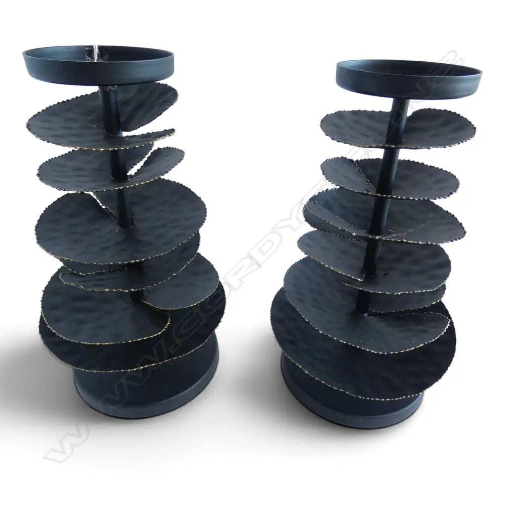 PAIR TALL BLACK METAL GOLD RIMMED CANDLE HOLDERS, H.320MM Image 1++