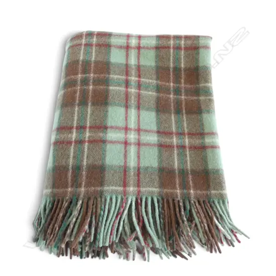 KAIAPOI LABLED ALL WOOL TARTAN CAR RUG GREEN COLOURWAY L1720 W1450MM