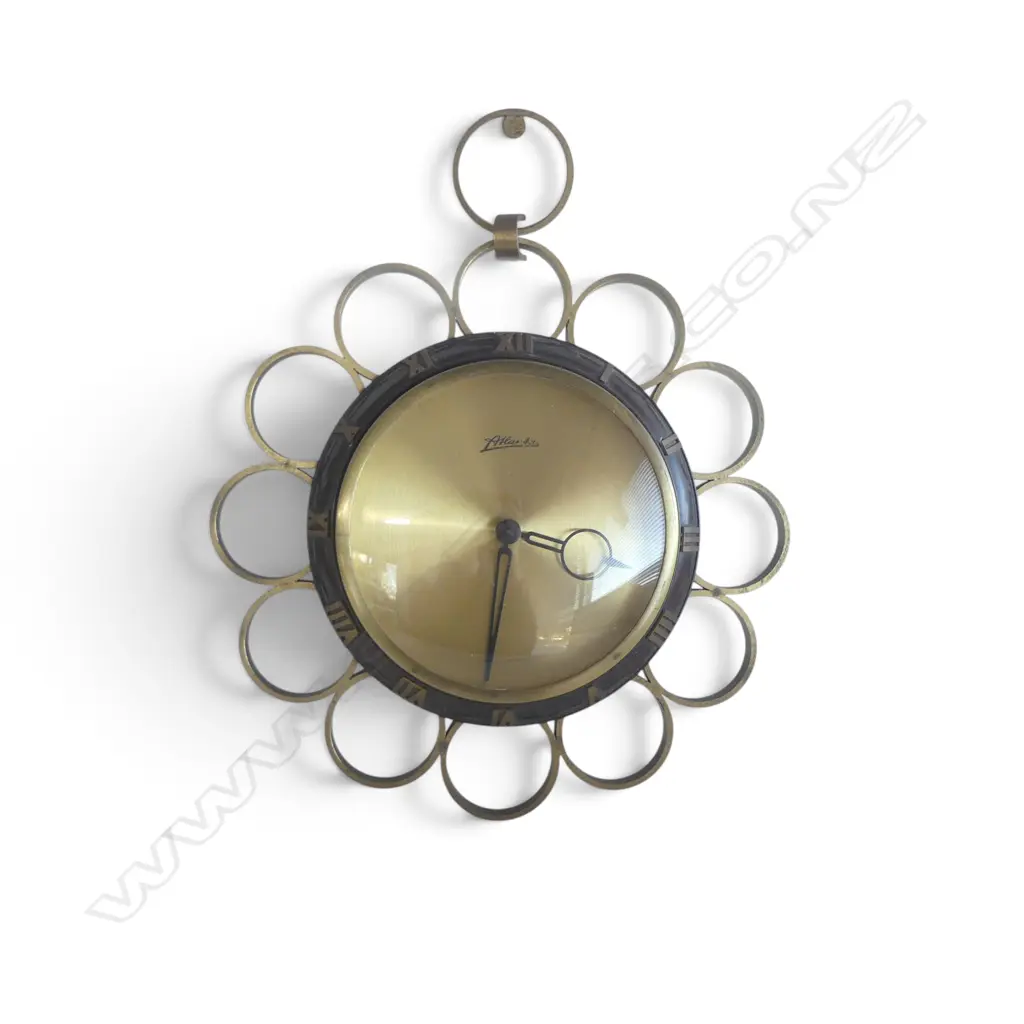 MCM ATLANTA SUNBURST RING WALL CLOCK WEST GERMANY 7 JEWELS WORKS WELL, H.350MM, W.290MM Image 1++