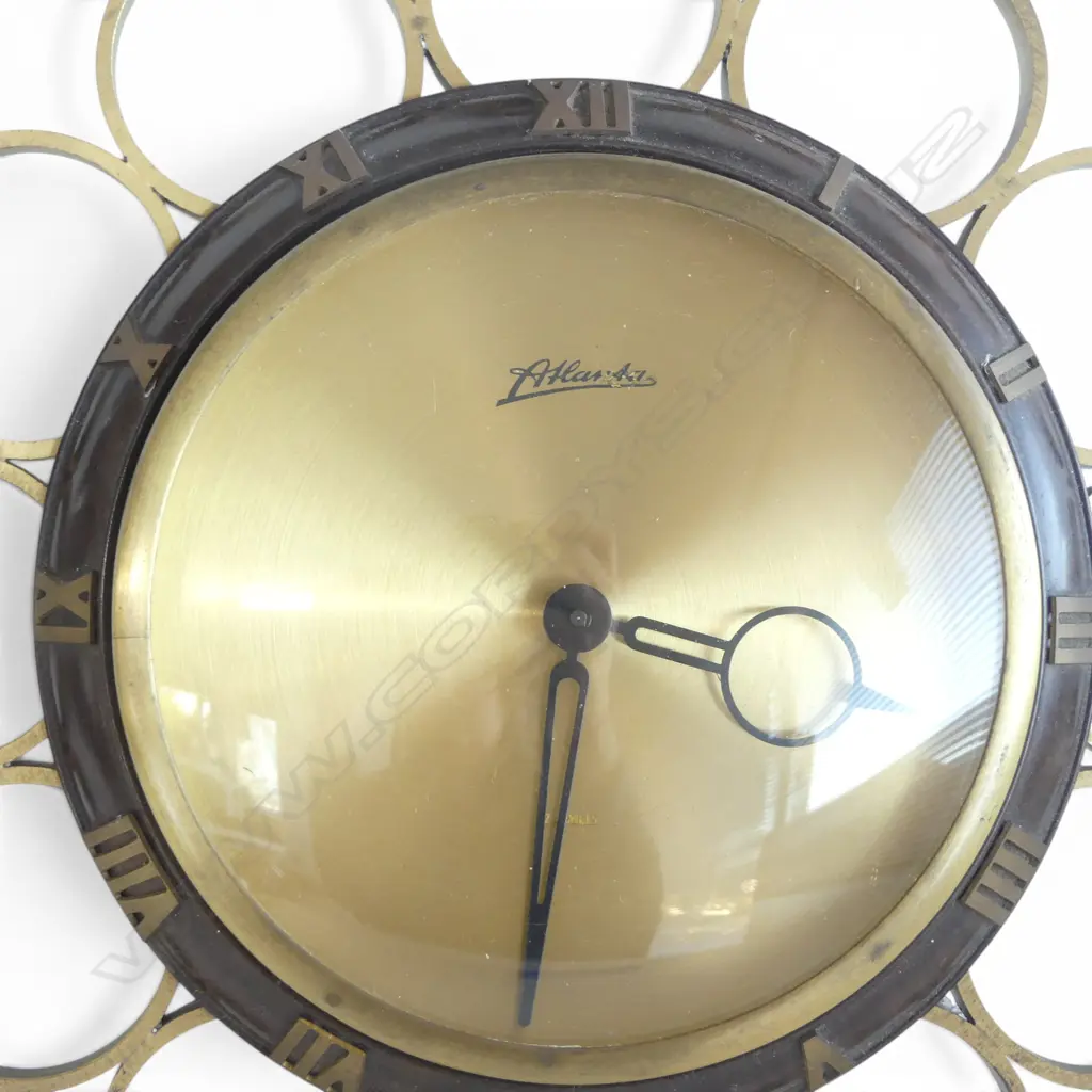 MCM ATLANTA SUNBURST RING WALL CLOCK WEST GERMANY 7 JEWELS WORKS WELL, H.350MM, W.290MM Image 1++