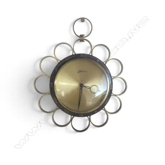 MCM ATLANTA SUNBURST RING WALL CLOCK WEST GERMANY 7 JEWELS WORKS WELL, H.350MM, W.290MM