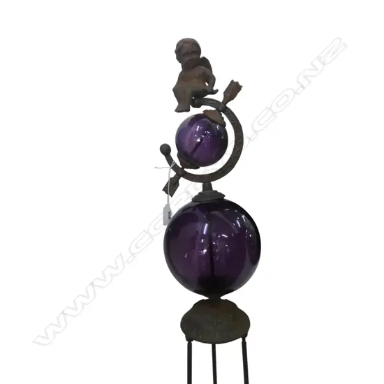 CAST IRON STAND w. PURPLE GLASS FINIAL H.1725mm