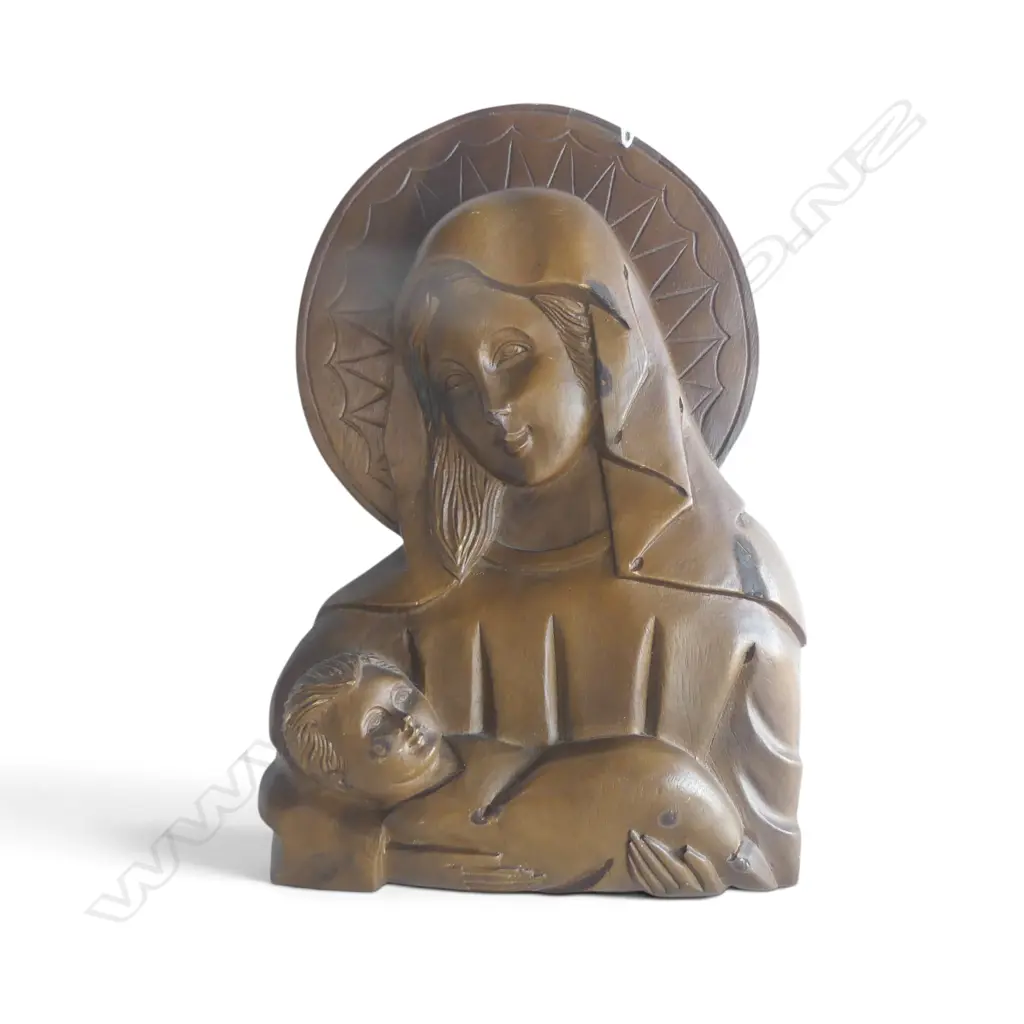 CARVED WOODEN VIRGIN MARY PLAQUE H.355mm Image 1++