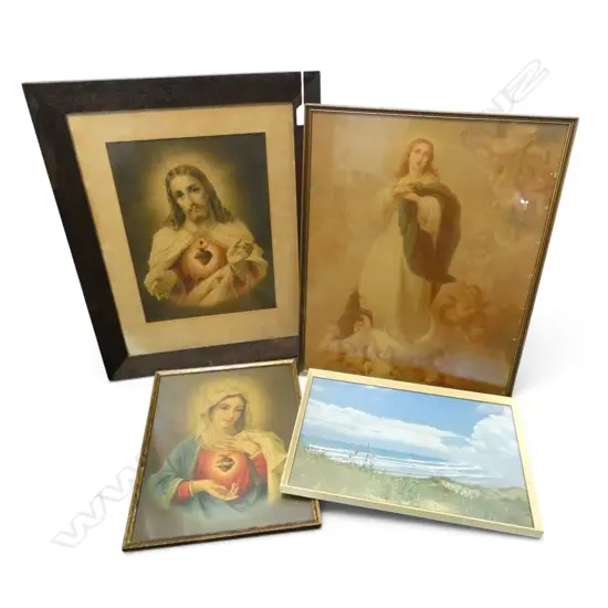 3 FRAMED RELIGIOUS IMAGES + N.Z. PHOTOGRAPH