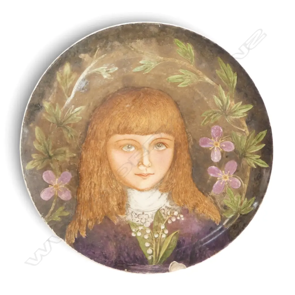 LG HAND-PAINTED WALL PLATE shamrock w. E.B. mark verso CHIP Dia.410mm Image 1++