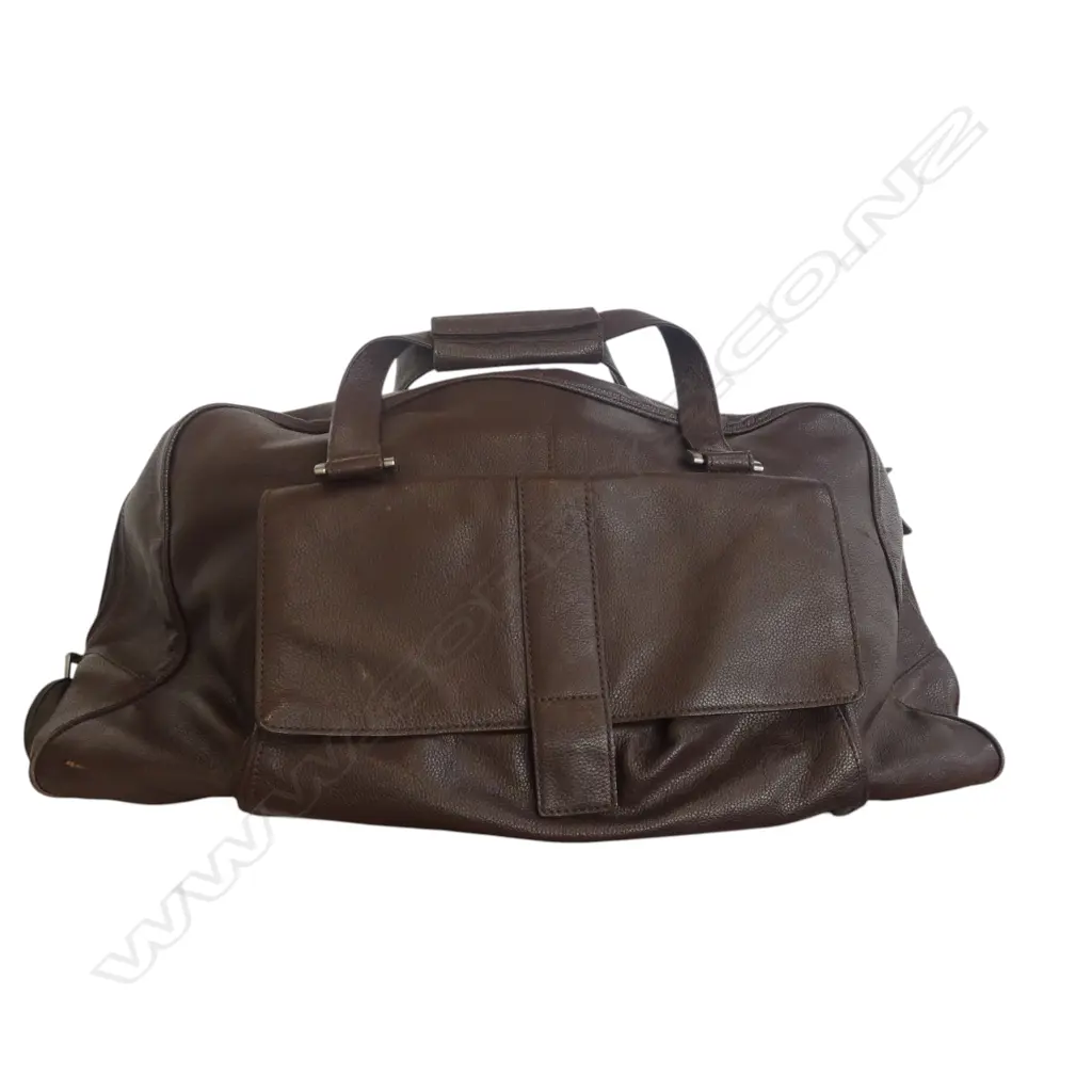 ECCO BROWN LEATHER WEEKEND TRAVEL BAG W.550mm Image 1++