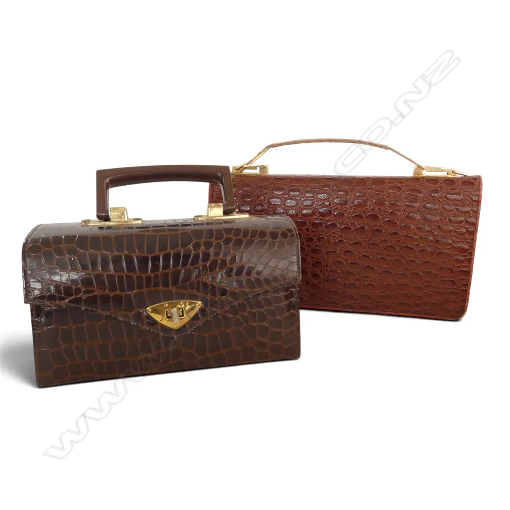 2 CROCODILE SKIN TYPE VINTAGE HANDBAGS  Image 1++