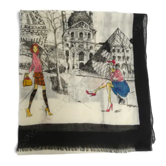 VINTAGE VERY FINE FABRIC SCARF detailed scenes of 'Paris'