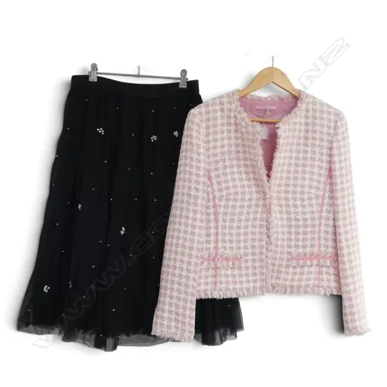 TRELISE COOPER SZ L BUSTLE SKIRT & PINK BASLER JACKET SZ F42, unworn condition