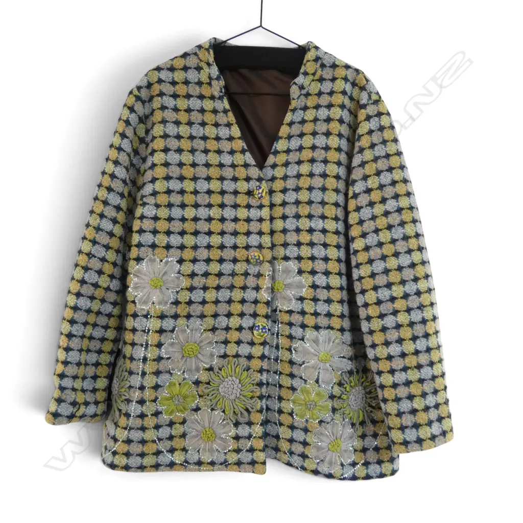 VINTAGE WOOL COLLARLESS FLORAL JACKET Image 1++