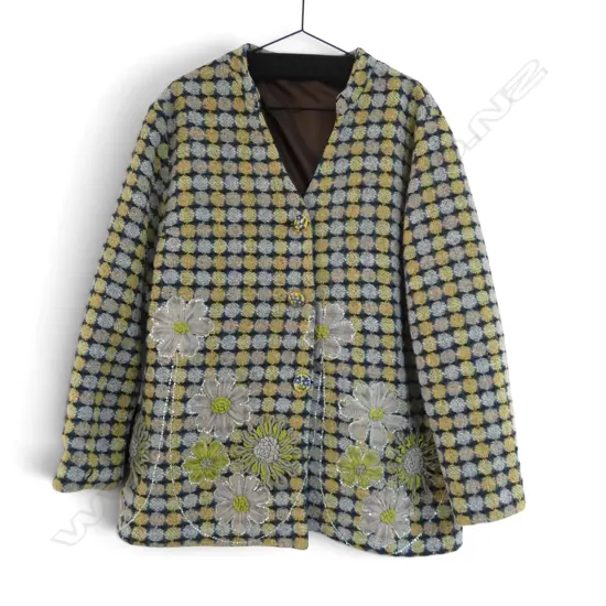 VINTAGE WOOL COLLARLESS FLORAL JACKET